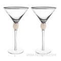 Diamond Martini Cocktail Glass with Gold Rim